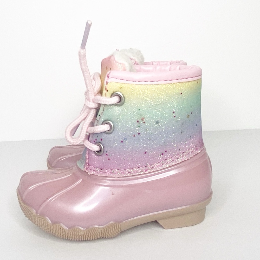 Josmo Kid's Pink Rainbow Boots Glitter and Pink Rain Boot Snow Boot 7 Toddler